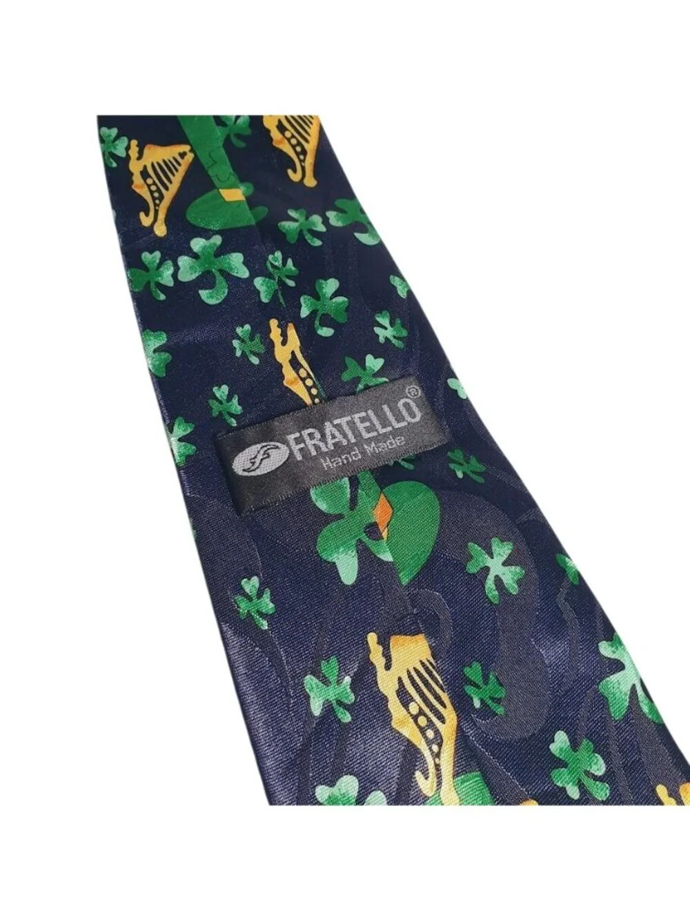 Fratello Handmade Mens St Patricks Day Tie Green Shamrocks Harps Navy Party